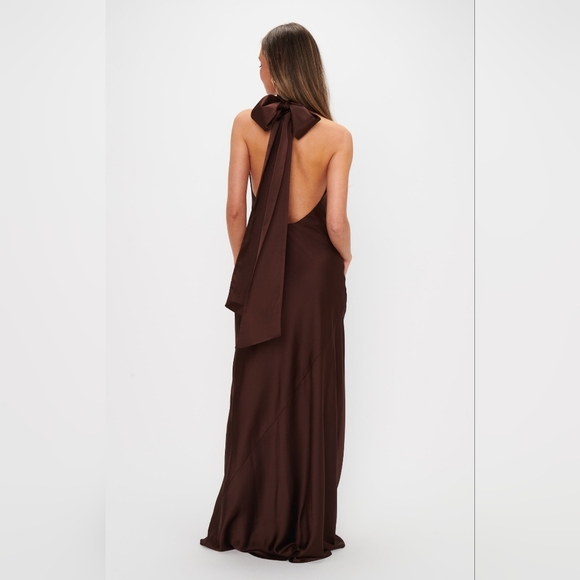 Show Me Your MUMU Lisa Maxi Dress XS Chocolate Luxe Satin Wedding Party Prom - Picture 6 of 11